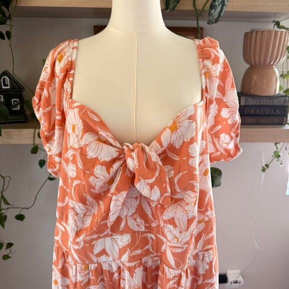 Torrid 3X Floral Orange White Maxi Dress Puff Sleeve Flowy Feminine Sundress - Picture 4 of 11